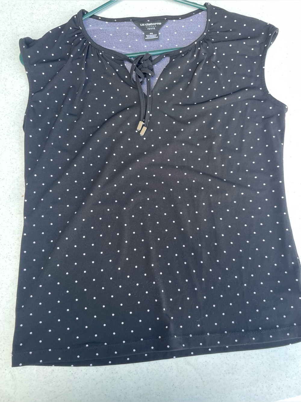 Liz Claiborne Black Tank Top with White Polka Dots